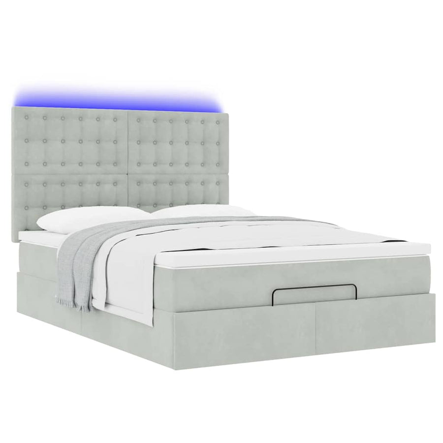 Ottoman bed met matrassen en LED's 140x190cm fluweel lichtgrijs