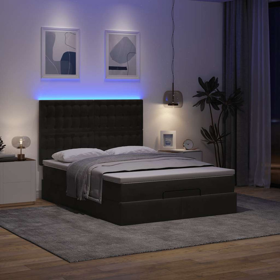 Ottoman bed met matrassen en LED's 140x190cm fluweel zwart