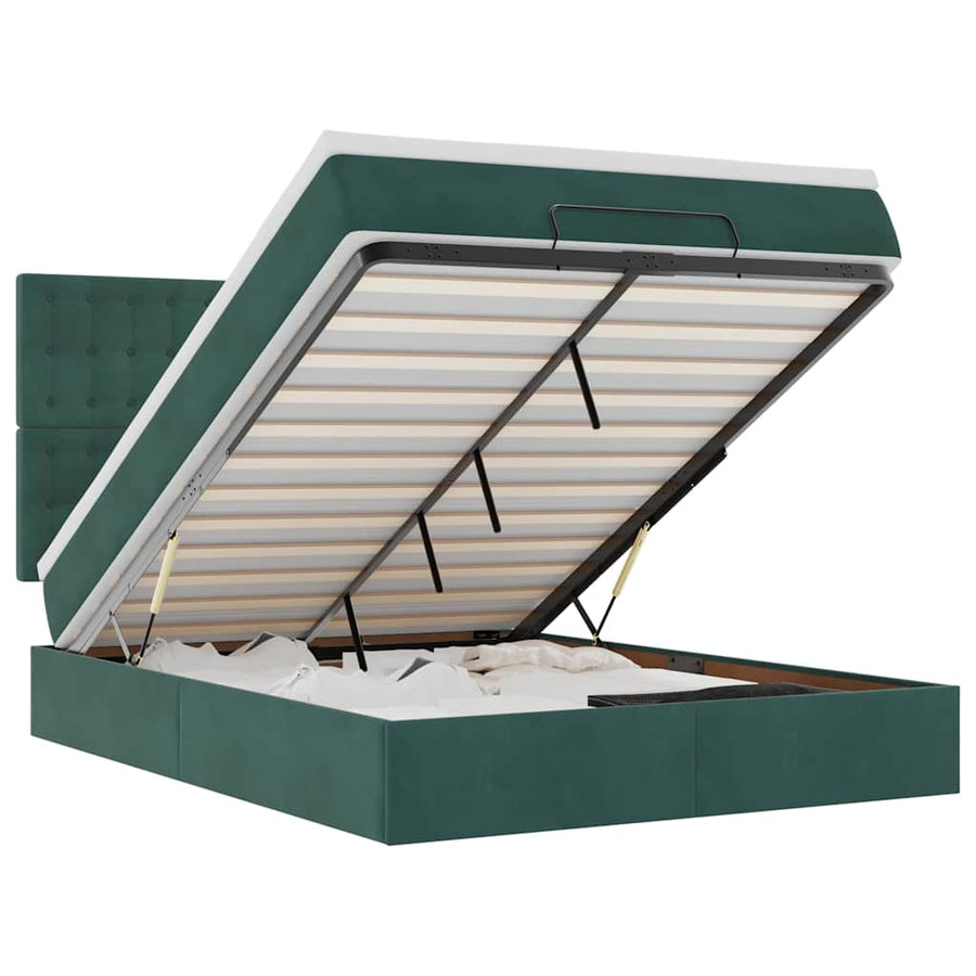 Ottoman Bed Met Matrassen En Led's 140X190Cm Fluweel 140 x 190 cm Donkergroen