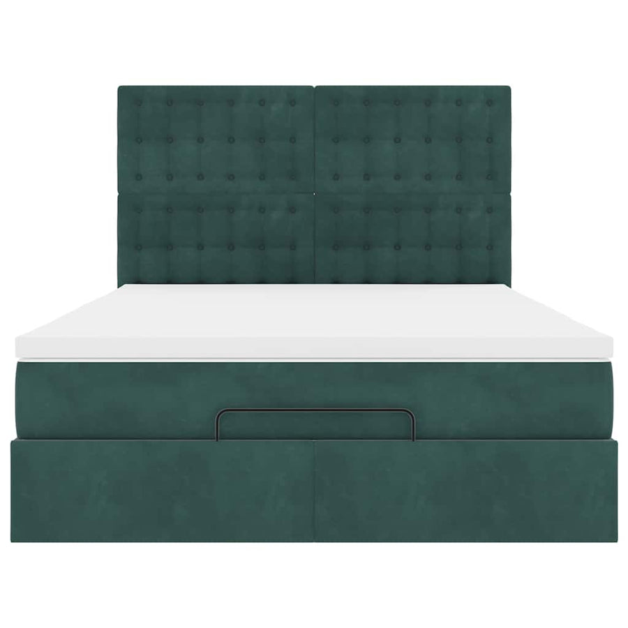 Ottoman Bed Met Matrassen En Led's 140X190Cm Fluweel 140 x 190 cm Donkergroen