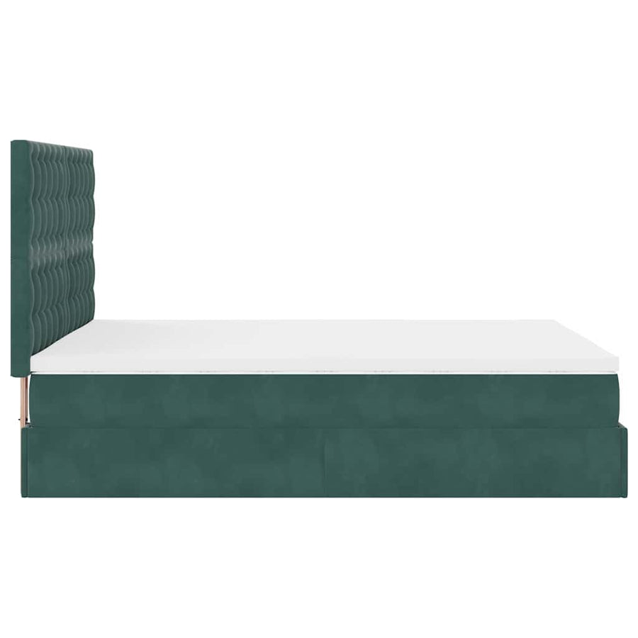 Ottoman Bed Met Matrassen En Led's 140X190Cm Fluweel 140 x 190 cm Donkergroen