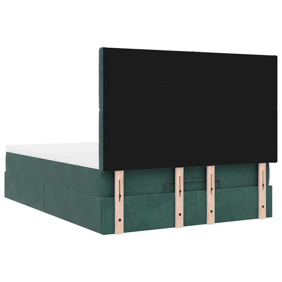Ottoman Bed Met Matrassen En Led's 140X190Cm Fluweel 140 x 190 cm Donkergroen
