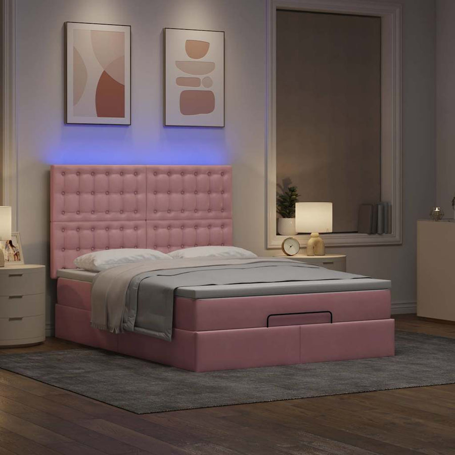 Ottoman bed met matrassen en LED's 140x190cm fluweel roze