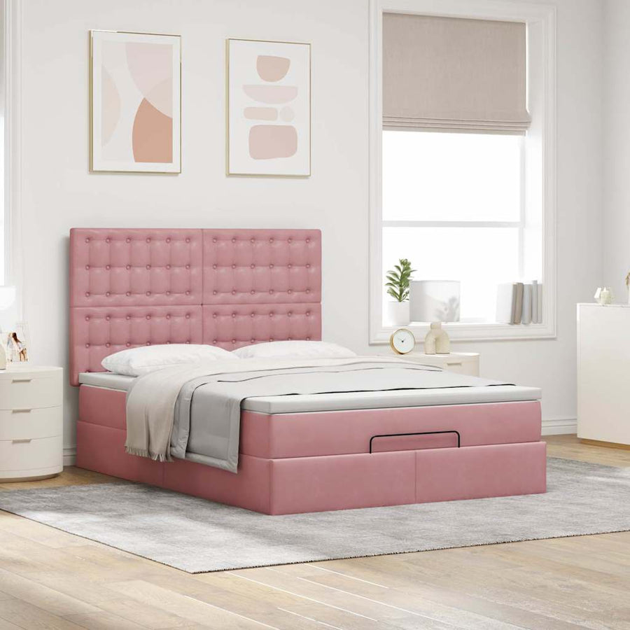 Ottoman bed met matrassen en LED's 140x190cm fluweel roze