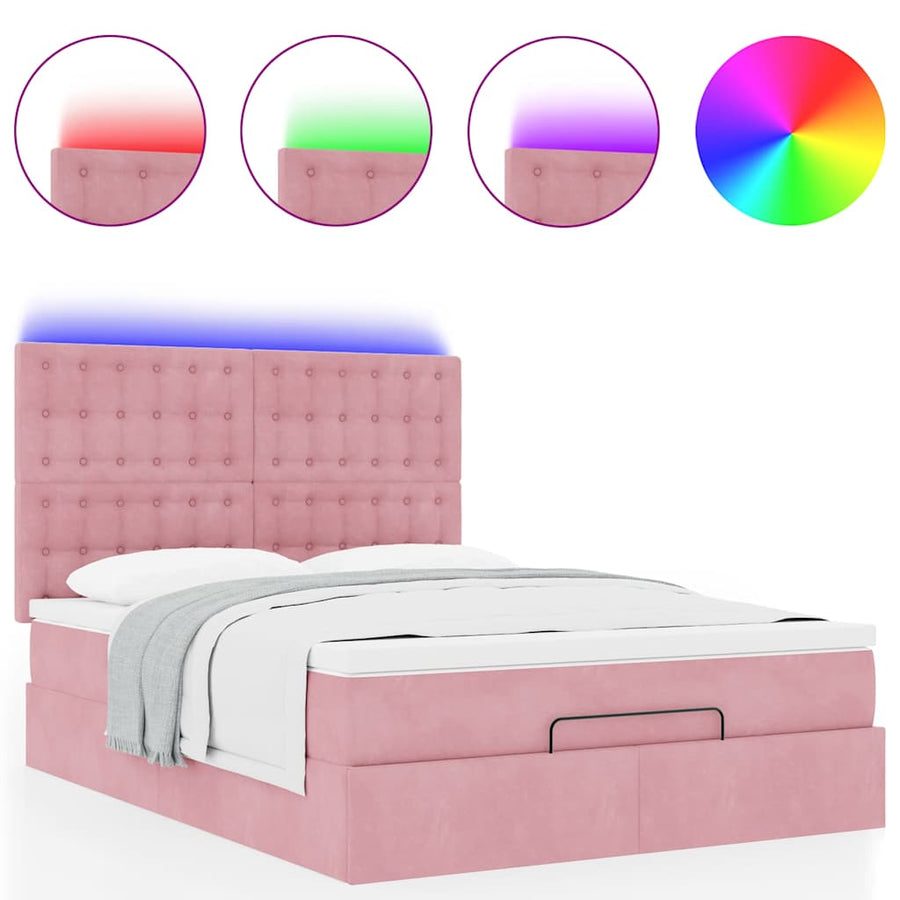 Ottoman bed met matrassen en LED's 140x190cm fluweel roze