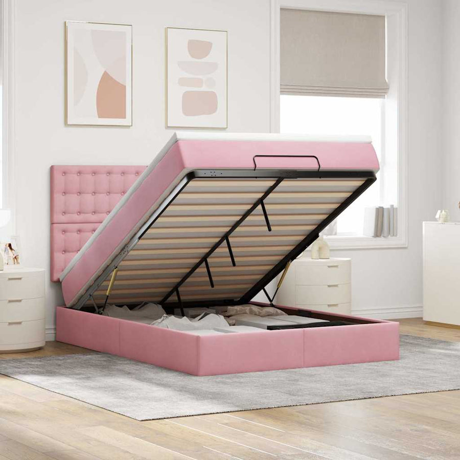 Ottoman bed met matrassen en LED's 140x190cm fluweel roze