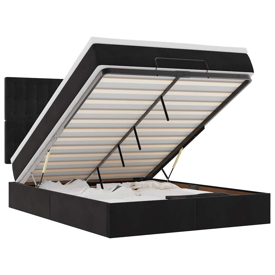 Ottoman Bed Met Matrassen En Led's 140X200Cm Fluweel 140 x 200 cm Zwart