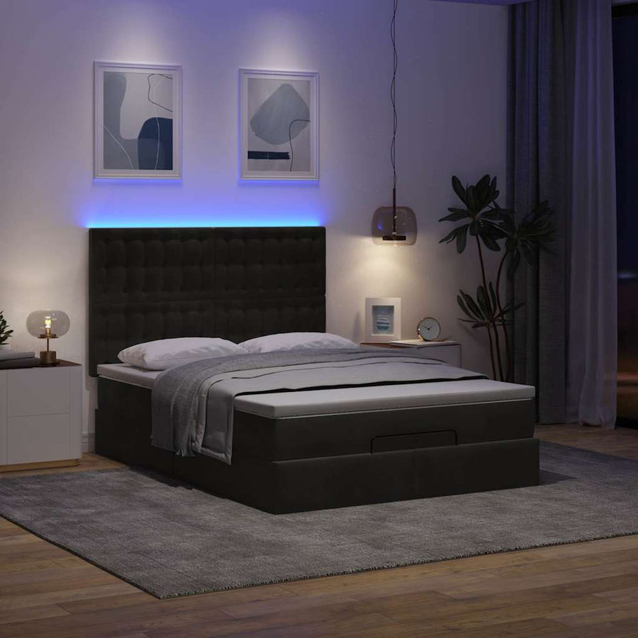 Ottoman Bed Met Matrassen En Led's 140X200Cm Fluweel 140 x 200 cm Zwart