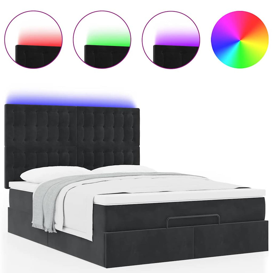 Ottoman Bed Met Matrassen En Led's 140X200Cm Fluweel 140 x 200 cm Zwart