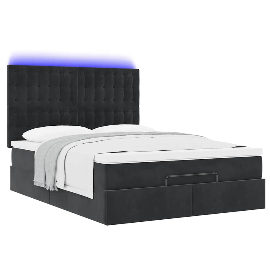 Ottoman Bed Met Matrassen En Led's 140X200Cm Fluweel 140 x 200 cm Zwart