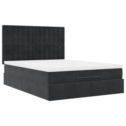 Ottoman Bed Met Matrassen En Led's 140X200Cm Fluweel 140 x 200 cm Zwart