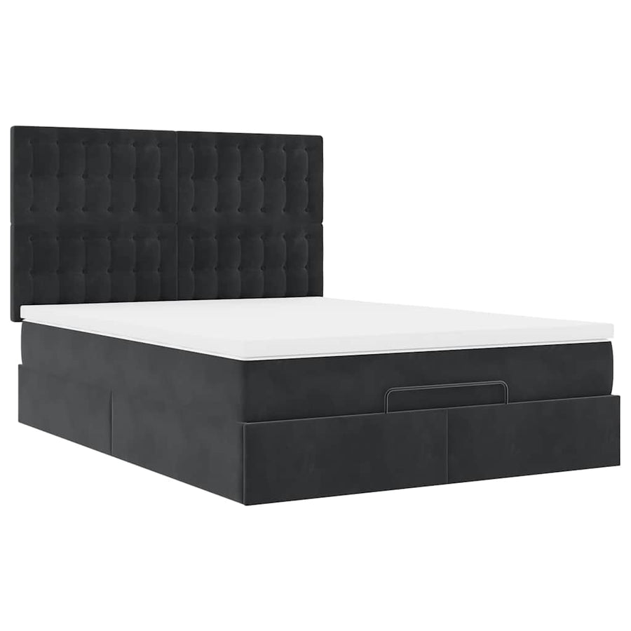 Ottoman Bed Met Matrassen En Led's 140X200Cm Fluweel 140 x 200 cm Zwart