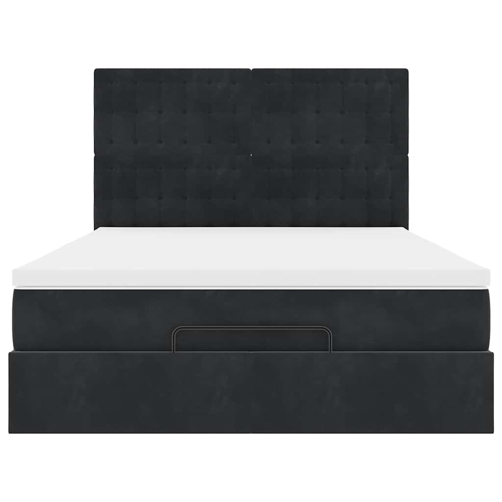 Ottoman Bed Met Matrassen En Led's 140X200Cm Fluweel 140 x 200 cm Zwart