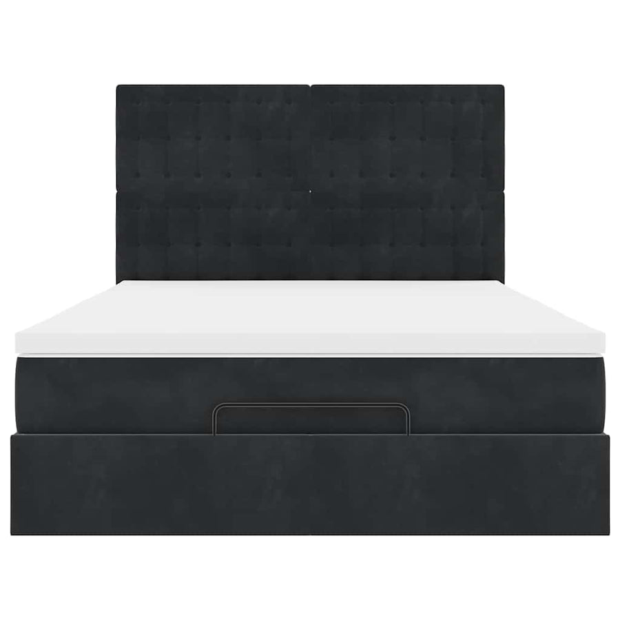 Ottoman Bed Met Matrassen En Led's 140X200Cm Fluweel 140 x 200 cm Zwart