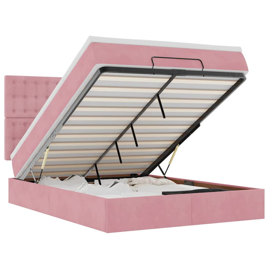 Ottoman bed met matrassen en LED's 140x200cm fluweel roze