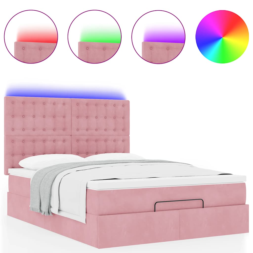 Ottoman bed met matrassen en LED's 140x200cm fluweel roze