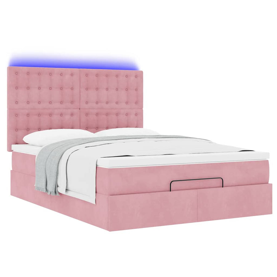 Ottoman bed met matrassen en LED's 140x200cm fluweel roze