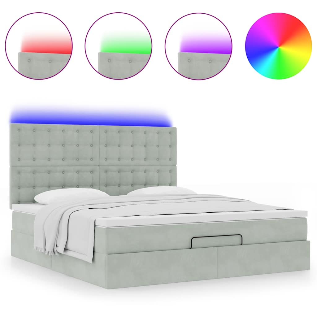 Ottoman bed met matrassen en LED's 160x200cm fluweel lichtgrijs