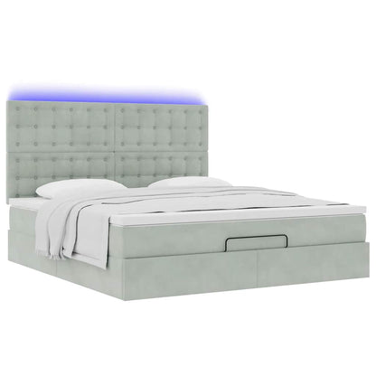 Ottoman bed met matrassen en LED's 160x200cm fluweel lichtgrijs