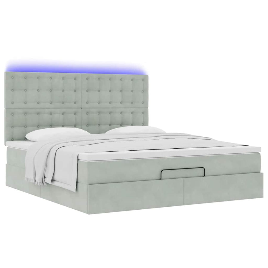 Ottoman bed met matrassen en LED's 160x200cm fluweel lichtgrijs