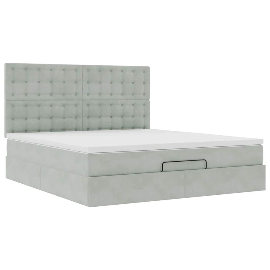 Ottoman bed met matrassen en LED's 160x200cm fluweel lichtgrijs