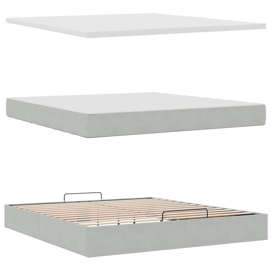 Ottoman bed met matrassen en LED's 160x200cm fluweel lichtgrijs