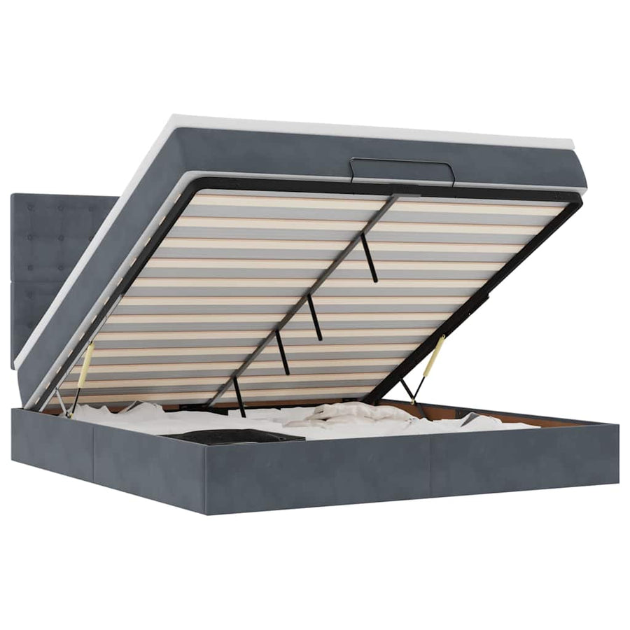 Ottoman Bed Met Matrassen En Led's 160X200Cm Fluweel 160 x 200 cm Donkergrijs