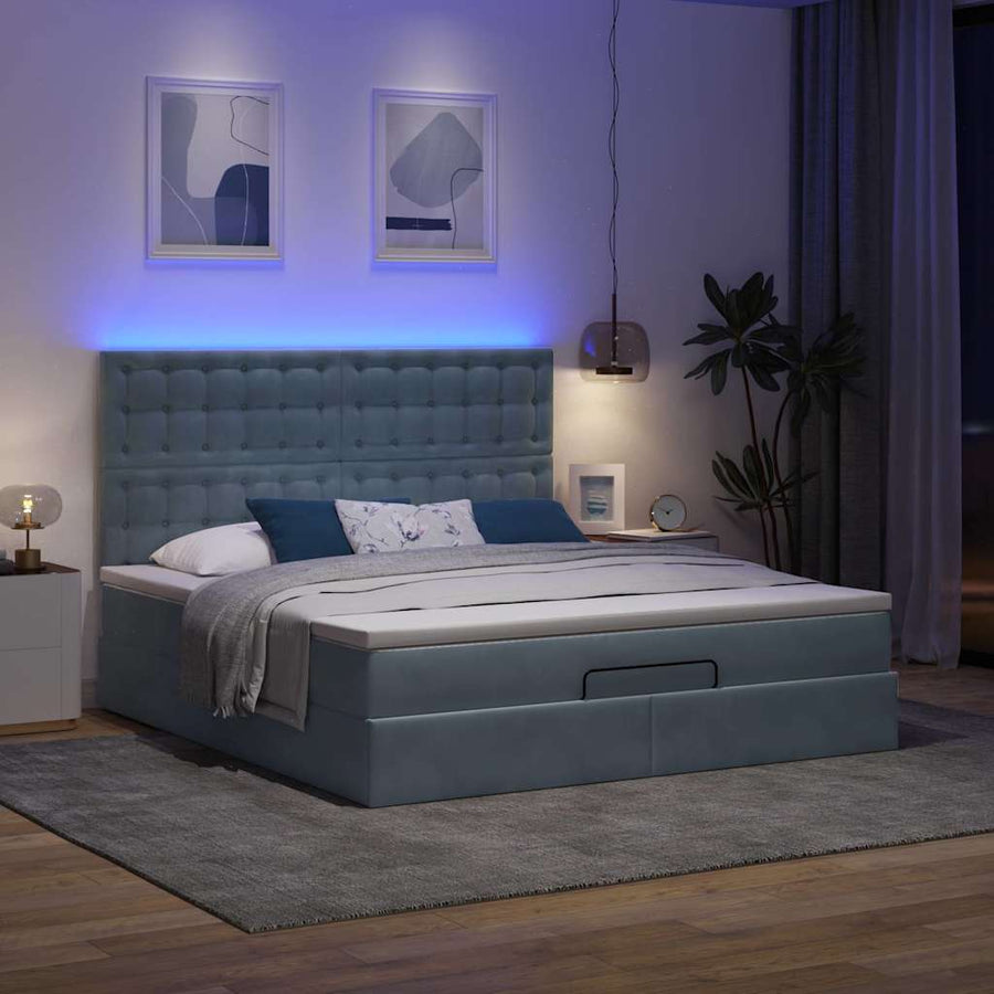 Ottoman Bed Met Matrassen En Led's 160X200Cm Fluweel 160 x 200 cm Donkergrijs
