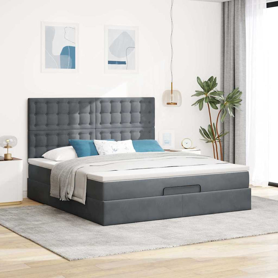 Ottoman Bed Met Matrassen En Led's 160X200Cm Fluweel 160 x 200 cm Donkergrijs