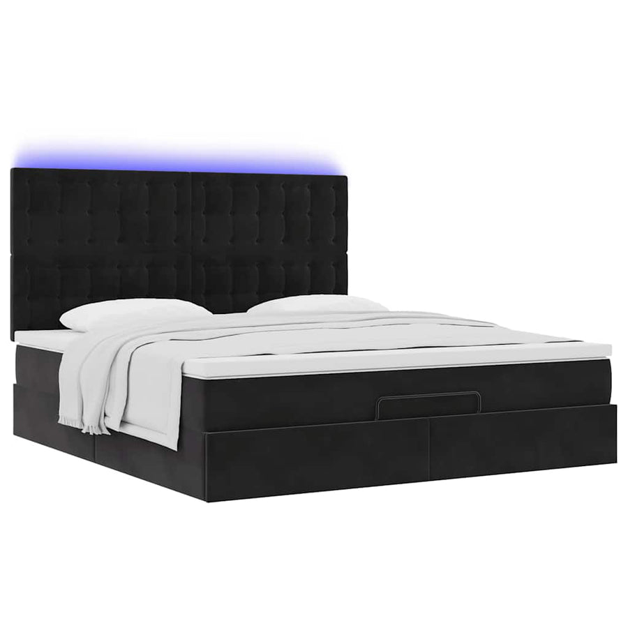 Ottoman bed met matrassen en LED's 160x200cm fluweel zwart