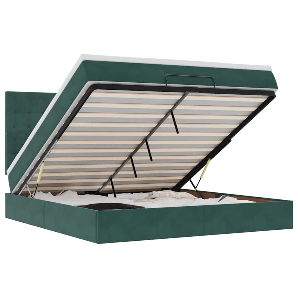 Ottoman Bed Met Matrassen En Led's 160X200Cm Fluweel 160 x 200 cm Donkergroen