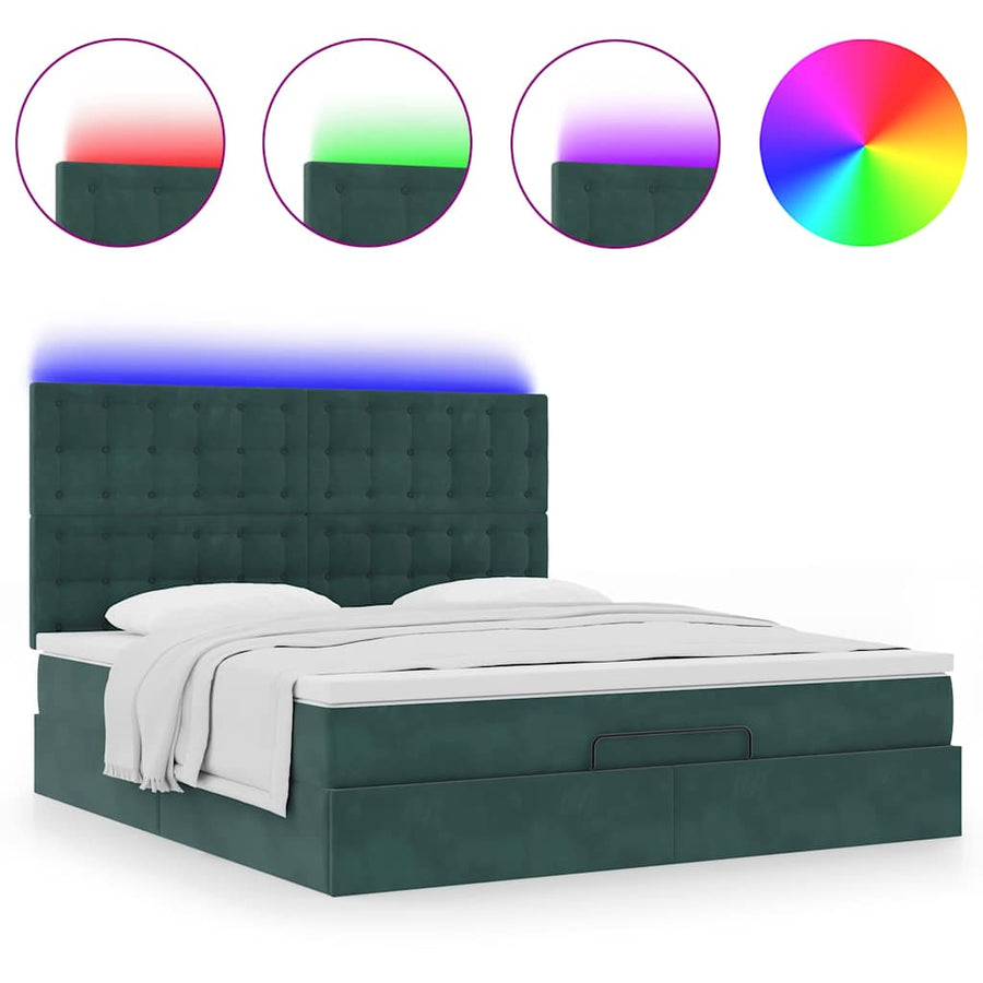 Ottoman Bed Met Matrassen En Led's 160X200Cm Fluweel 160 x 200 cm Donkergroen