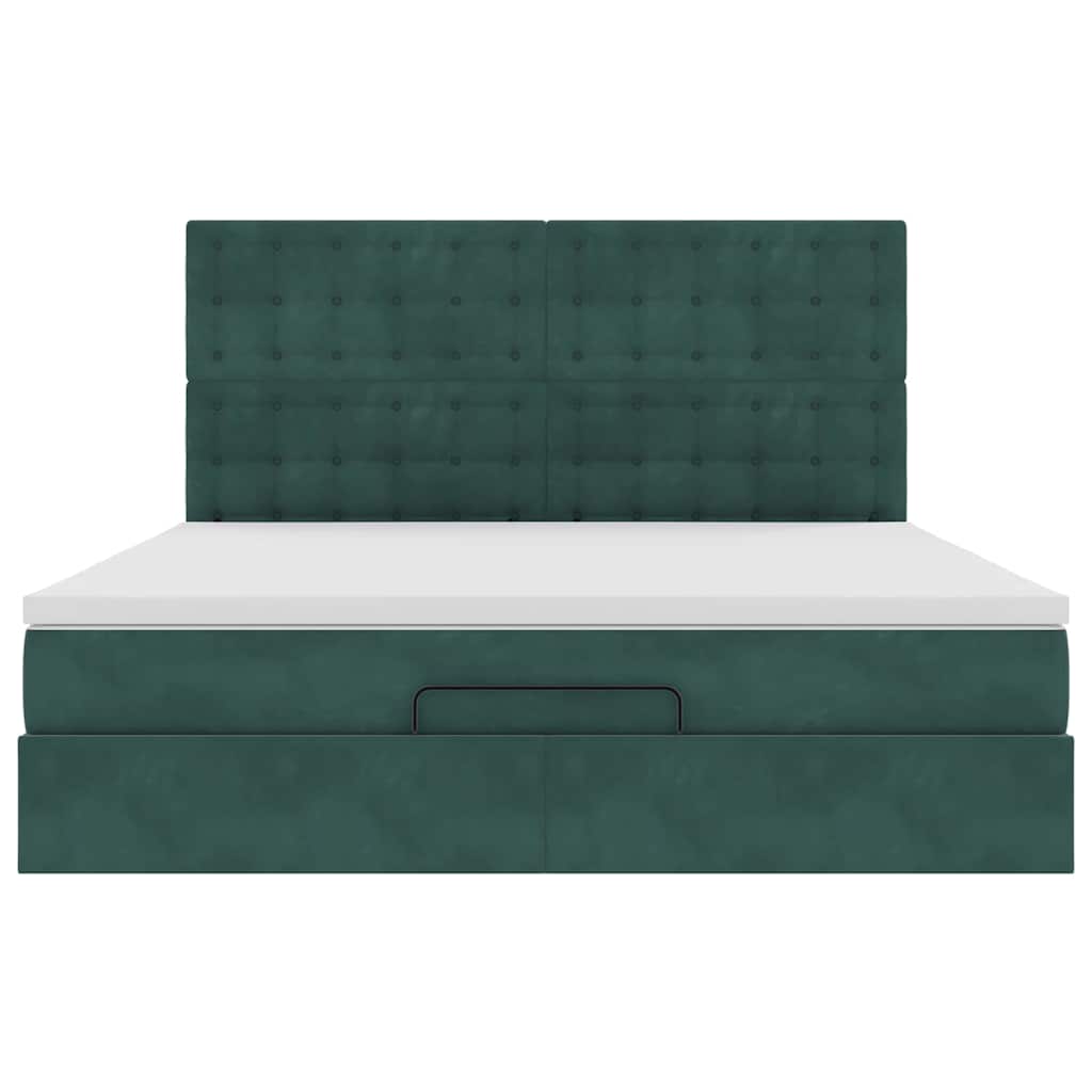 Ottoman Bed Met Matrassen En Led's 160X200Cm Fluweel 160 x 200 cm Donkergroen
