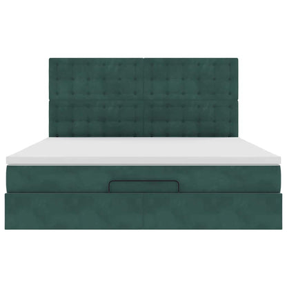 Ottoman Bed Met Matrassen En Led's 160X200Cm Fluweel 160 x 200 cm Donkergroen