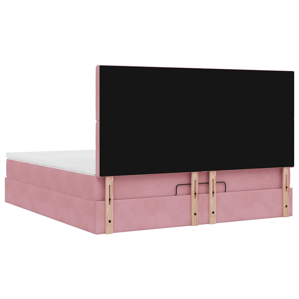 Ottoman Bed Met Matrassen En Led's 160X200Cm Fluweel 160 x 200 cm Roze