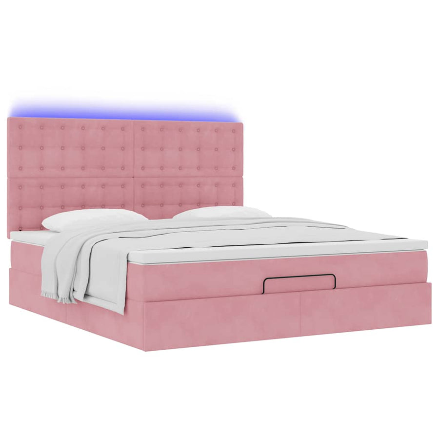 Ottoman Bed Met Matrassen En Led's 160X200Cm Fluweel 160 x 200 cm Roze