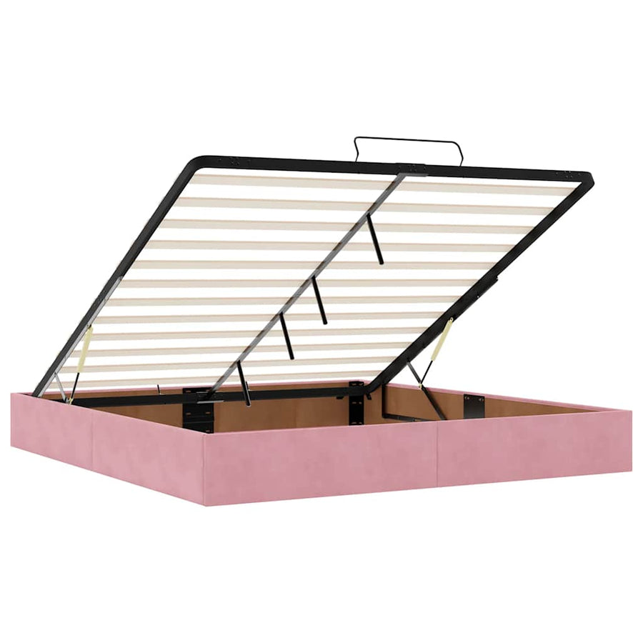 Ottoman Bed Met Matrassen En Led's 160X200Cm Fluweel 160 x 200 cm Roze