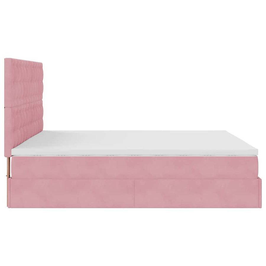 Ottoman Bed Met Matrassen En Led's 160X200Cm Fluweel 160 x 200 cm Roze