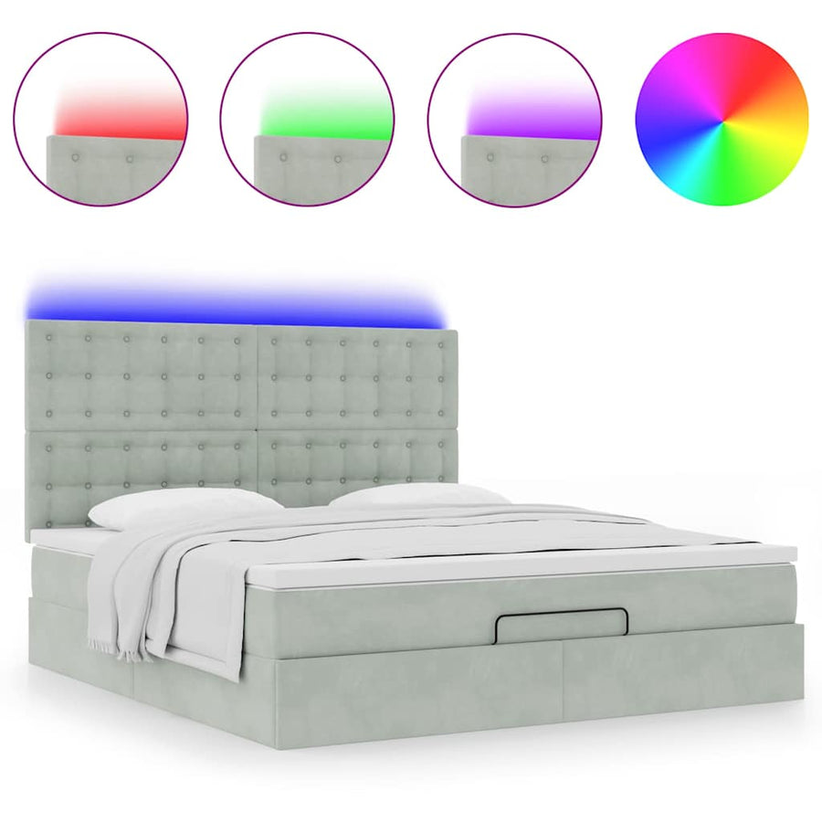 Ottoman bed met matrassen en LED's 180x200cm fluweel lichtgrijs