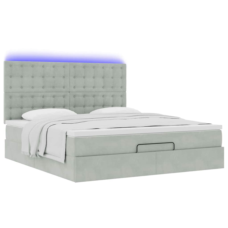Ottoman bed met matrassen en LED's 180x200cm fluweel lichtgrijs