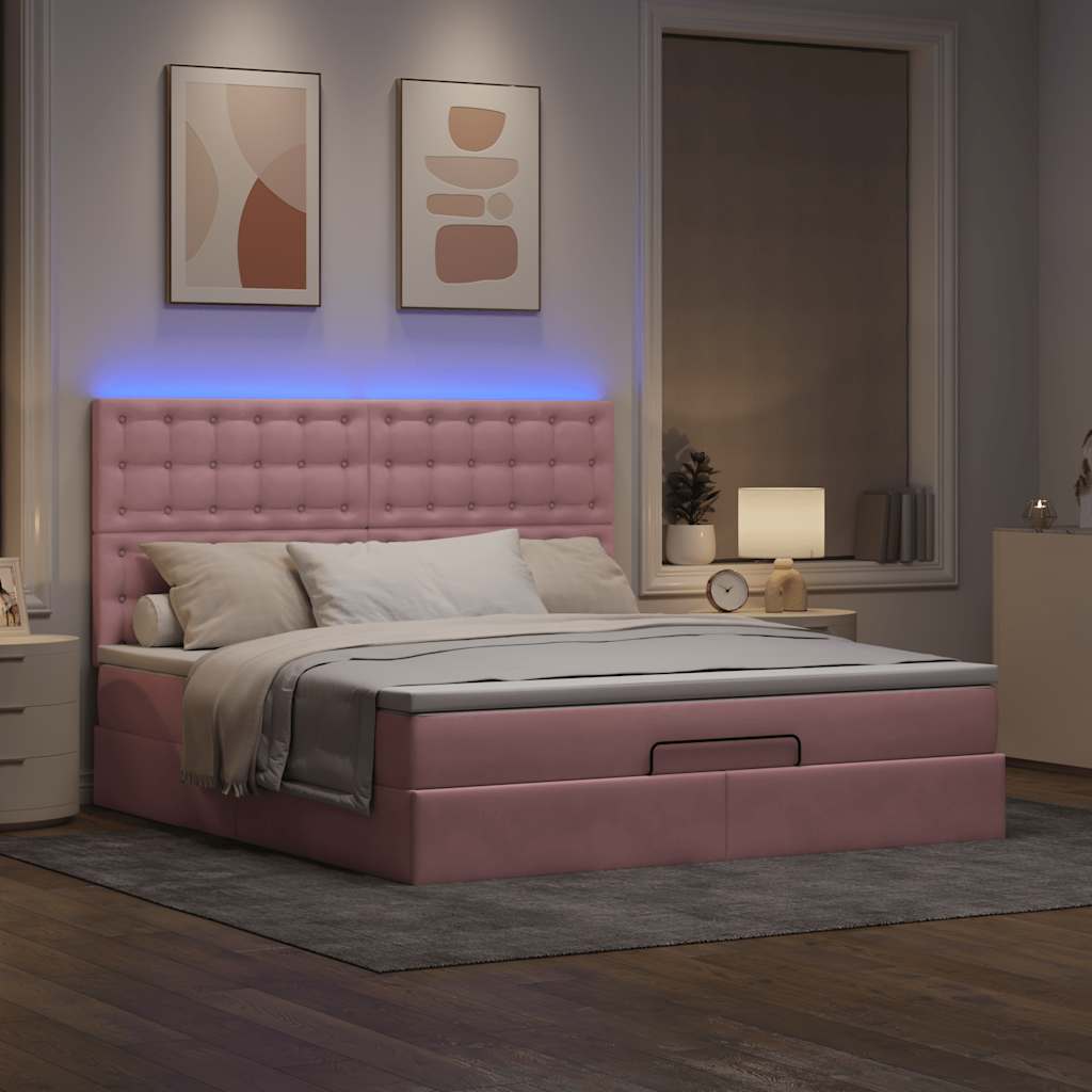 Ottoman bed met matrassen en LED's 180x200cm fluweel roze