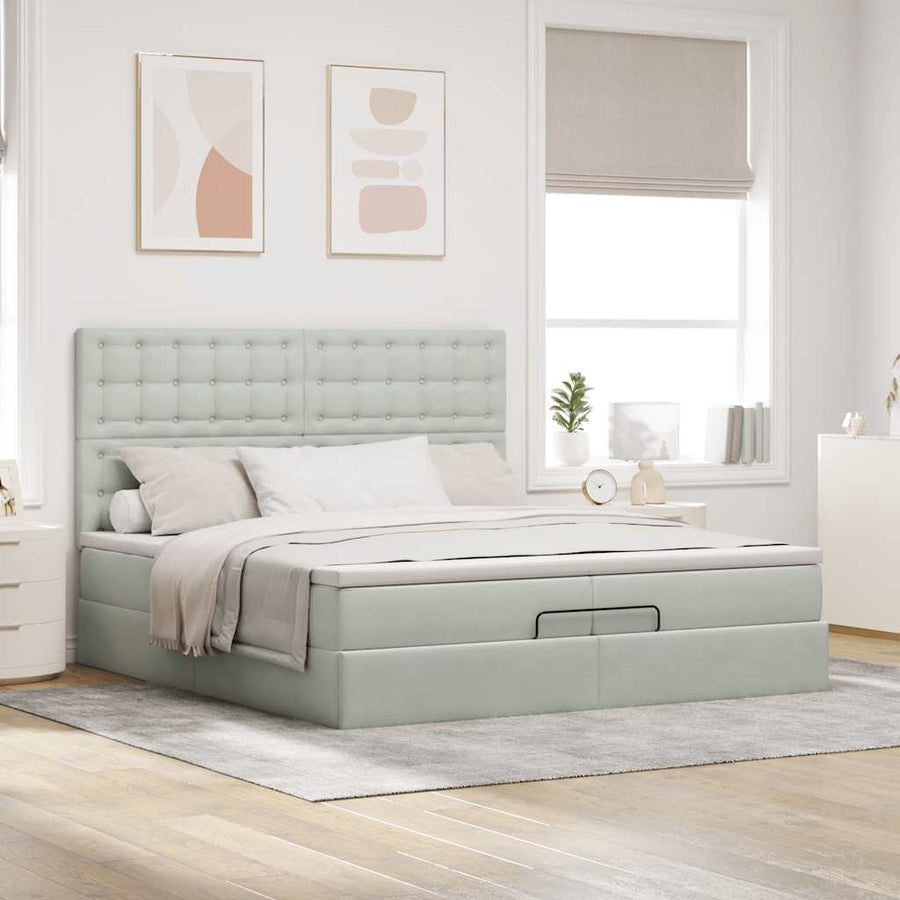 Ottoman bed met matrassen en LED's 200x200cm fluweel lichtgrijs