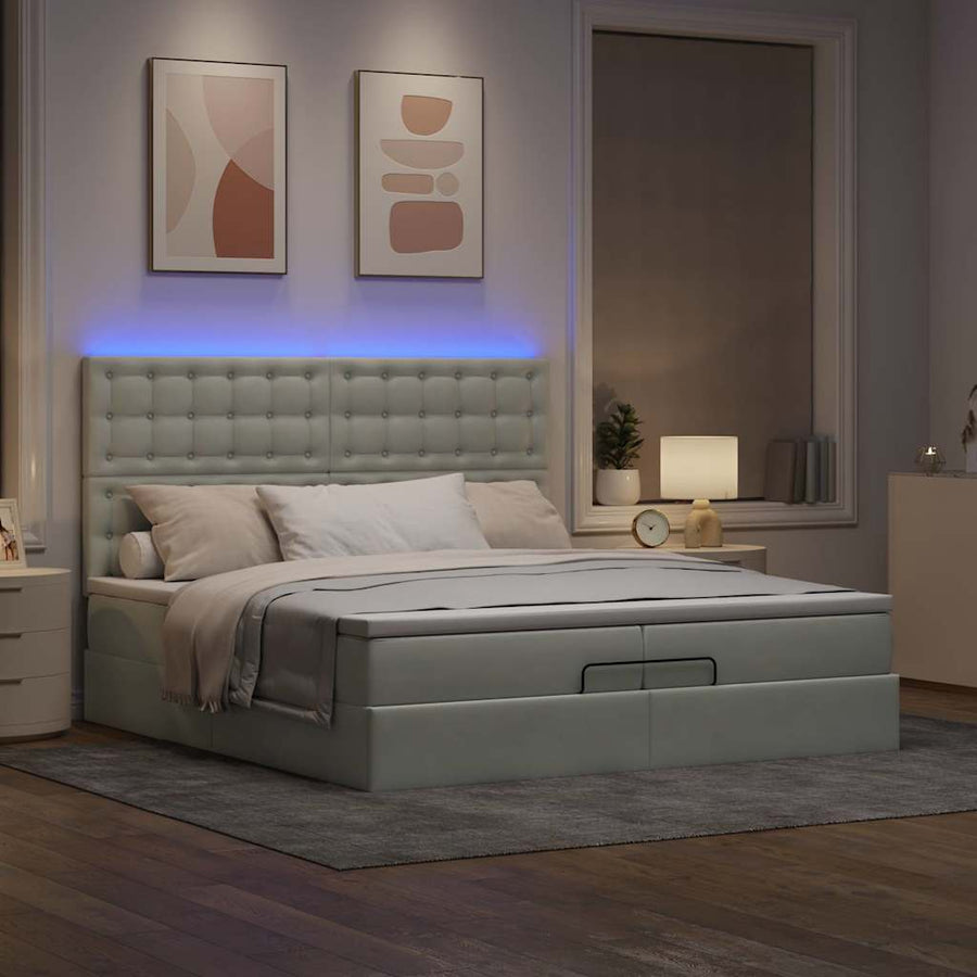 Ottoman bed met matrassen en LED's 200x200cm fluweel lichtgrijs