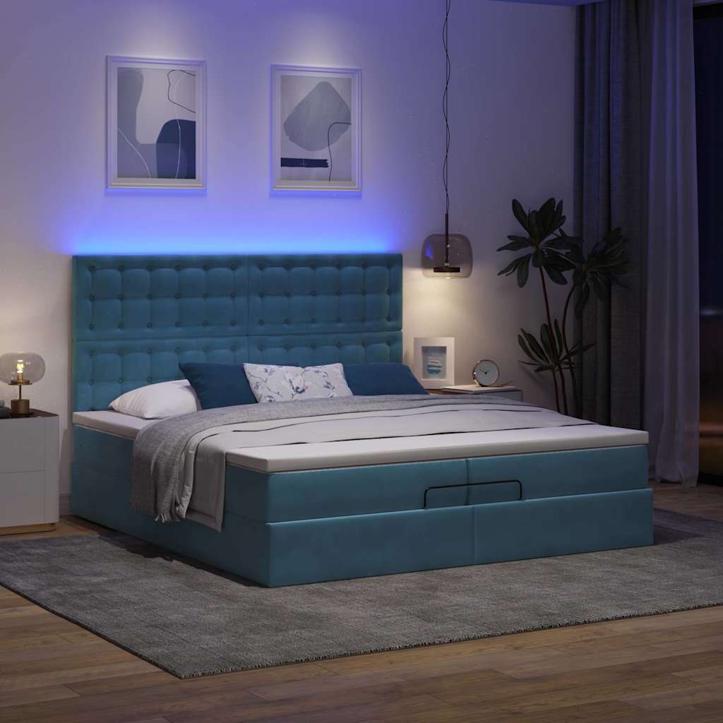 Bed poef met matrassen en leds 200x200 cm fluweel donkerblauw