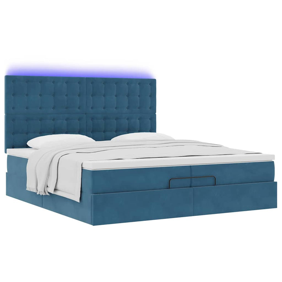 Bed poef met matrassen en leds 200x200 cm fluweel donkerblauw
