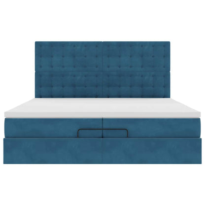 Bed poef met matrassen en leds 200x200 cm fluweel donkerblauw