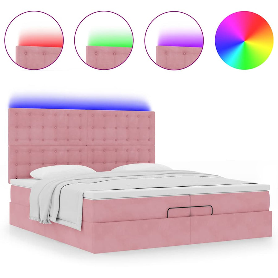 Ottoman bed met matrassen en LED's 200x200cm fluweel roze