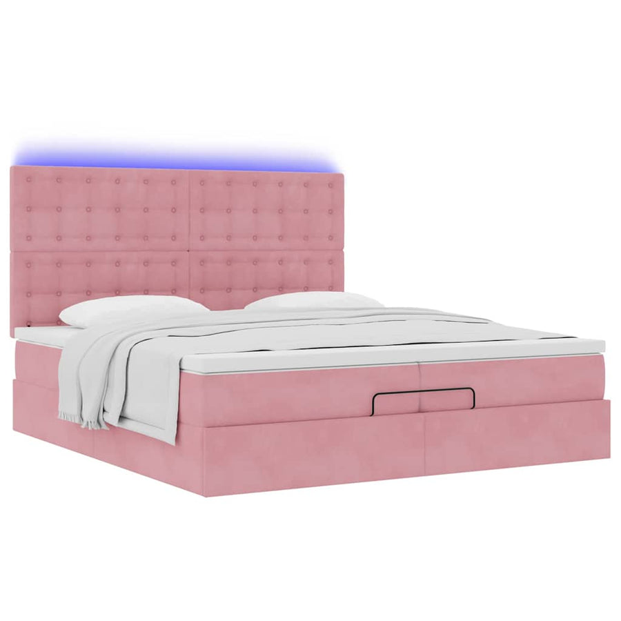 Ottoman bed met matrassen en LED's 200x200cm fluweel roze