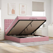 Ottoman bed 200x200 cm fluweel roze met opbergruimte en LED