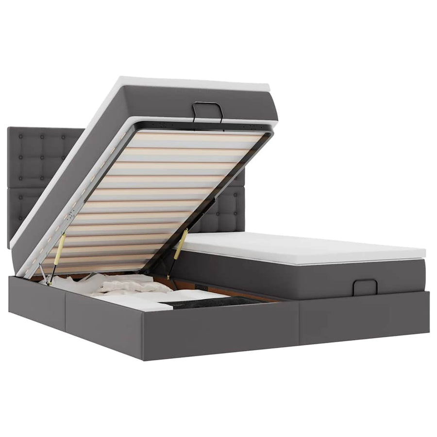 Bed poef met matrassen en LED's 160x200cm kunstleer grijs